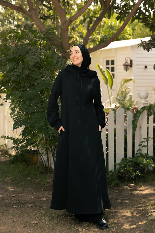 Melton abaya with hoody