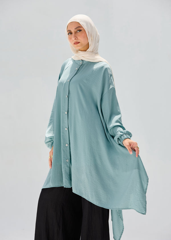 Washed Mint-Mist Silky Blouse