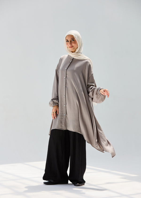 Washed Grey -Mist Silky Blouse