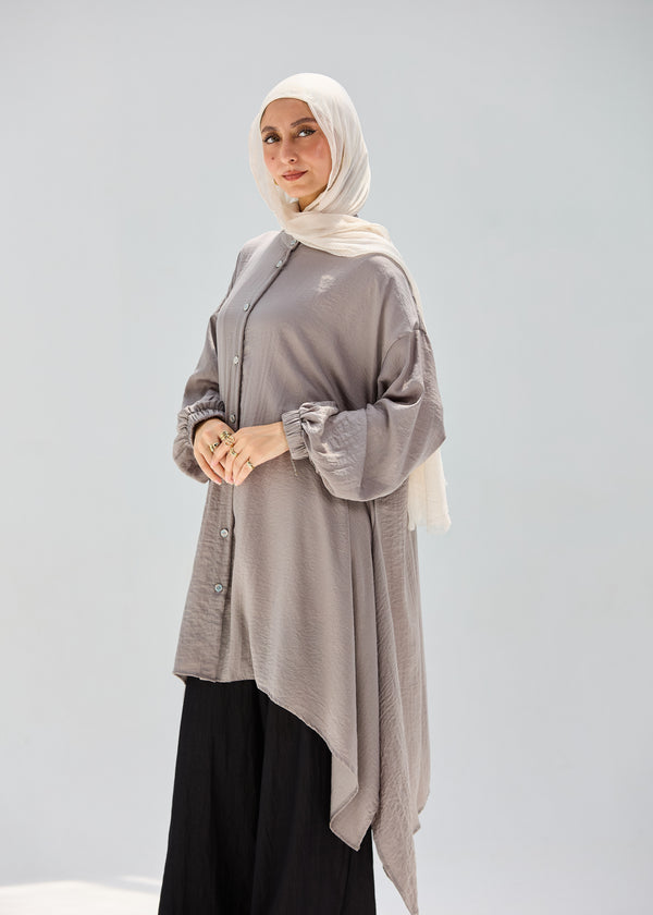 Washed Grey -Mist Silky Blouse