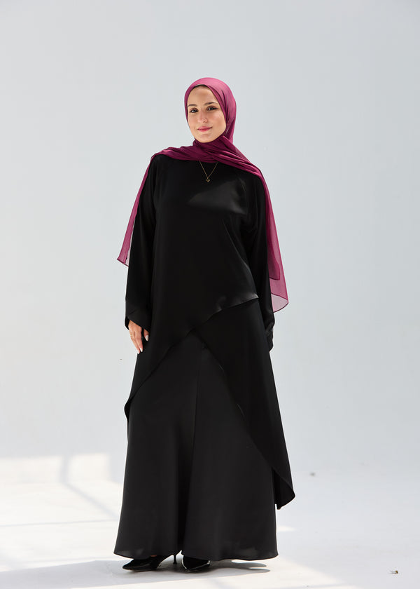 satin silk set of criss cross top and A-line skirt