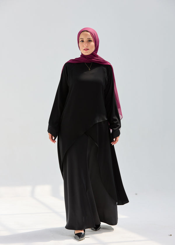 satin silk set of criss cross top and A-line skirt