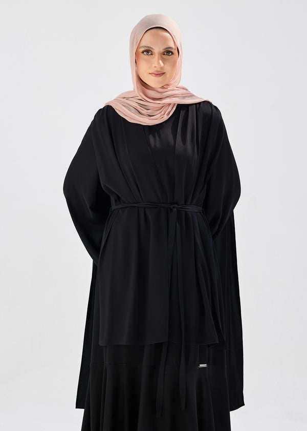 elegant Tiered abaya with flowy ponchodetail