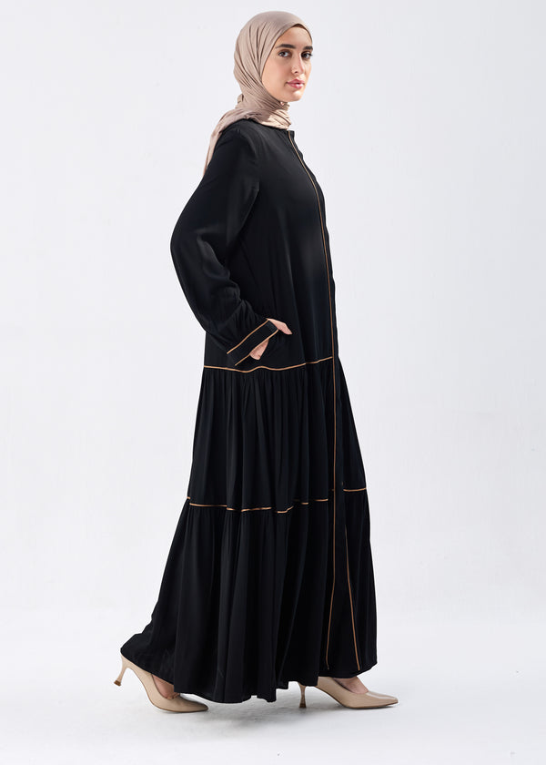 Tiered Abaya with GOLD Trim