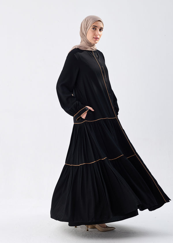 Tiered Abaya with GOLD Trim