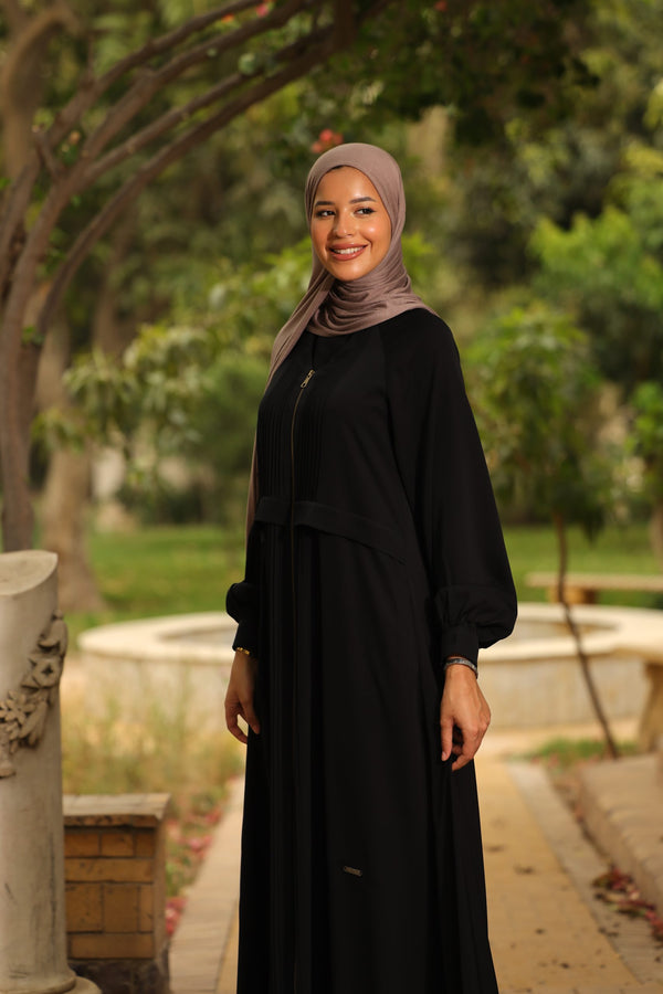 Reglan Open Abaya with detailes front and long zip up