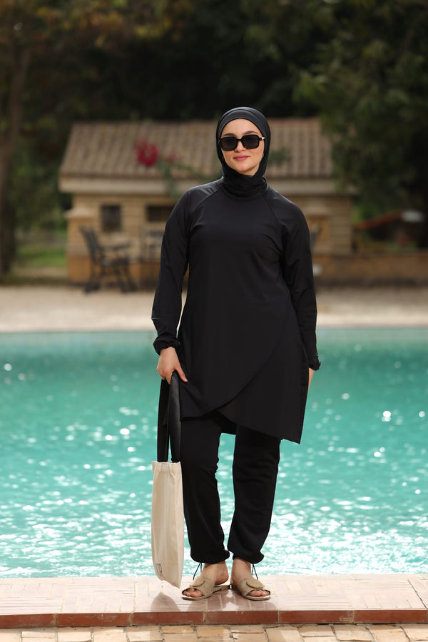 Black warp top Swimsuit set
