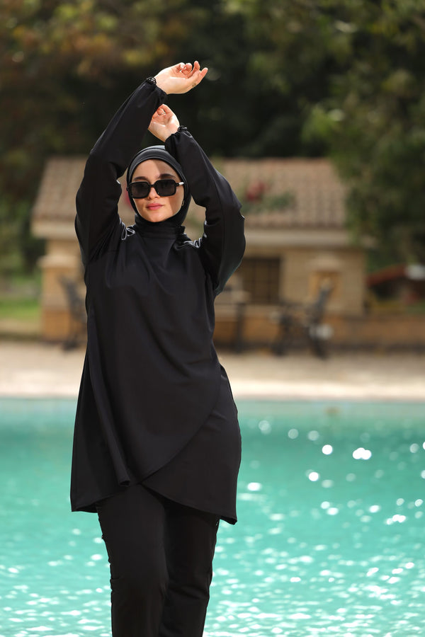 Black warp top Swimsuit set