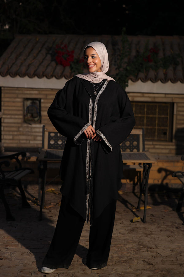 Embellishedhooded cardigan with braided belt