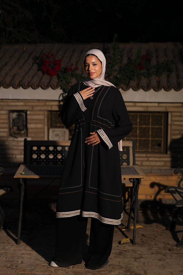 linen embroidered cardigan with drawstring