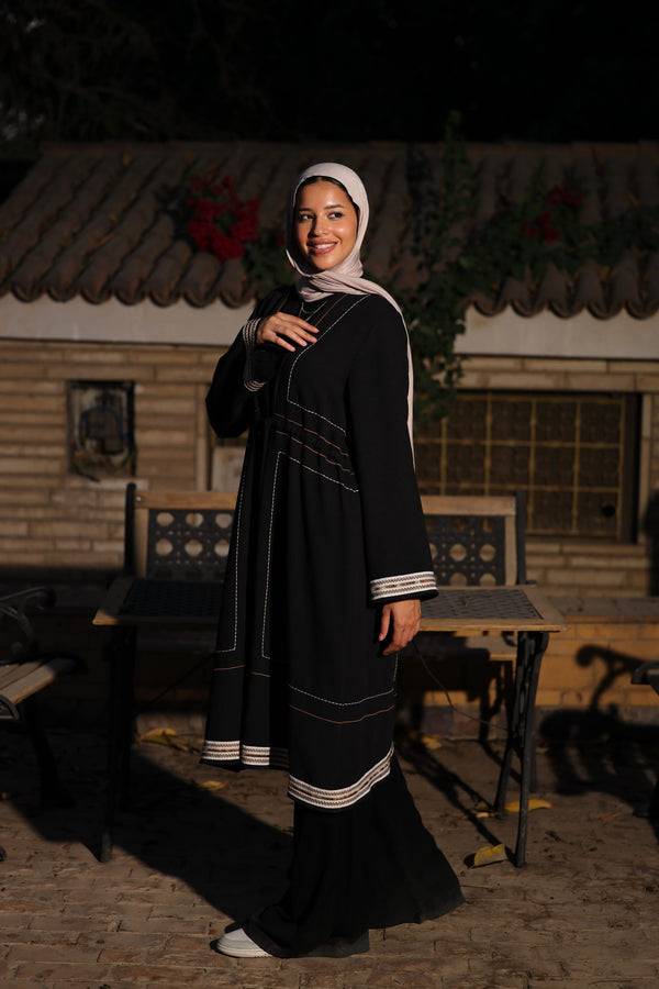 linen embroidered cardigan with drawstring