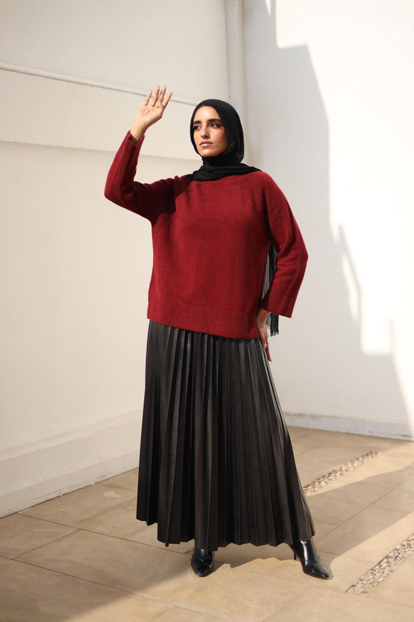 Pleated faux leather skirt