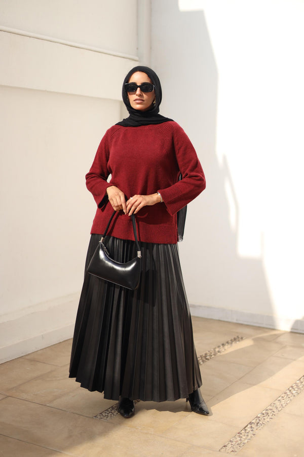 Pleated faux leather skirt