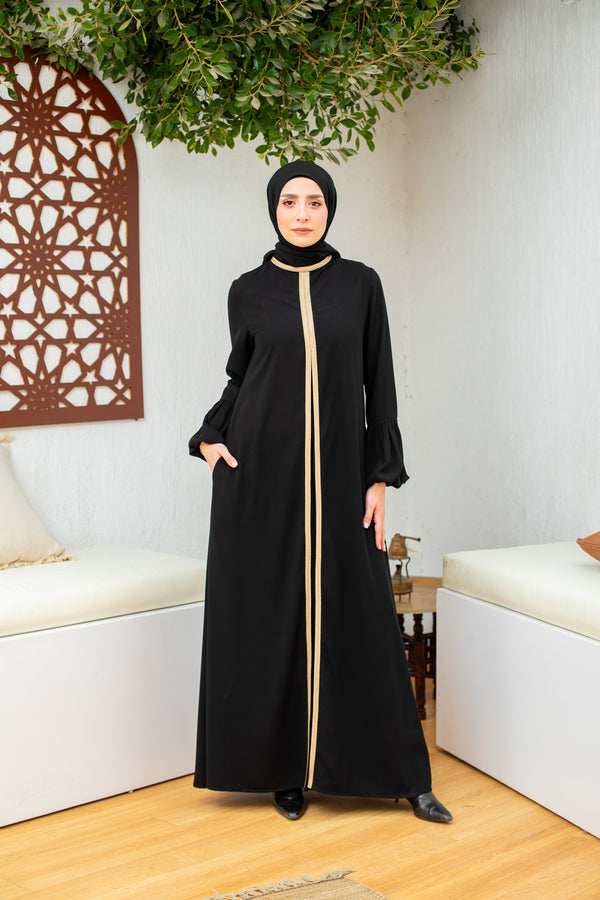 Gold Embellished puffed sleeves abaya