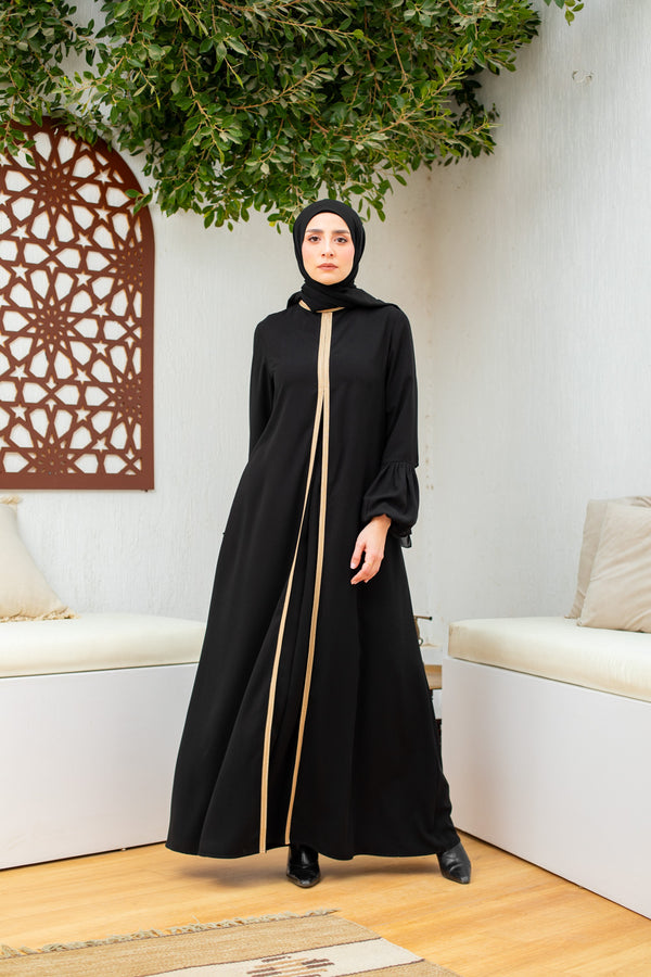 Gold Embellished puffed sleeves abaya