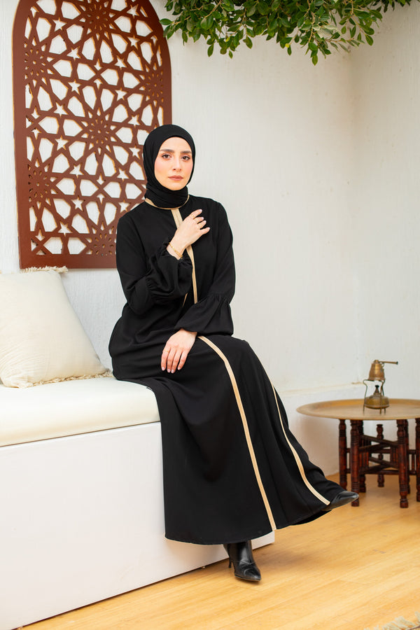 Gold Embellished puffed sleeves abaya