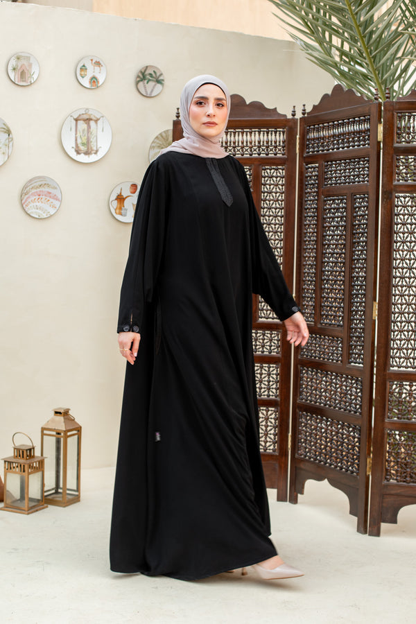 Black squared Abaya with Cuff Detailing