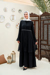 layered chiffon Open Abaya with ruffled sleeves