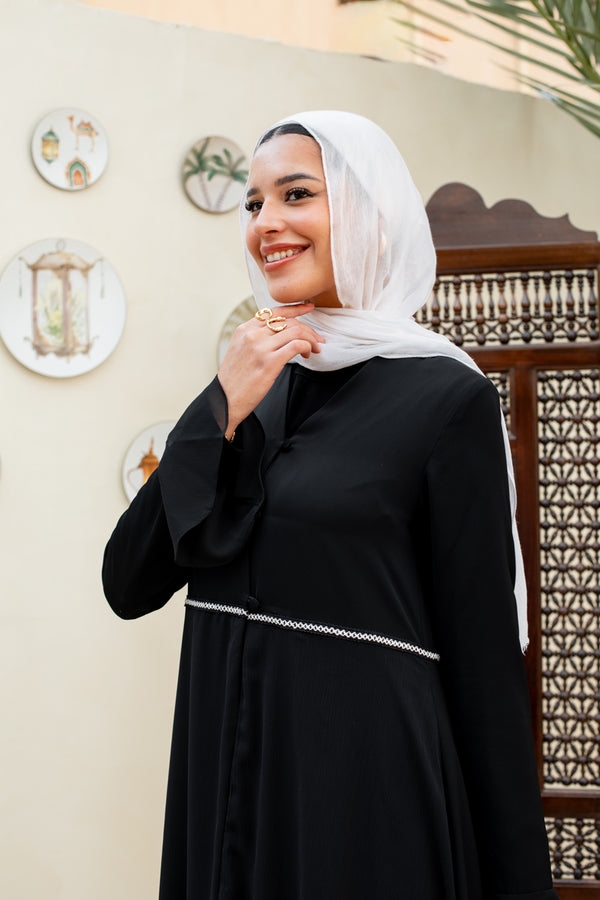 layered chiffon Open Abaya with ruffled sleeves