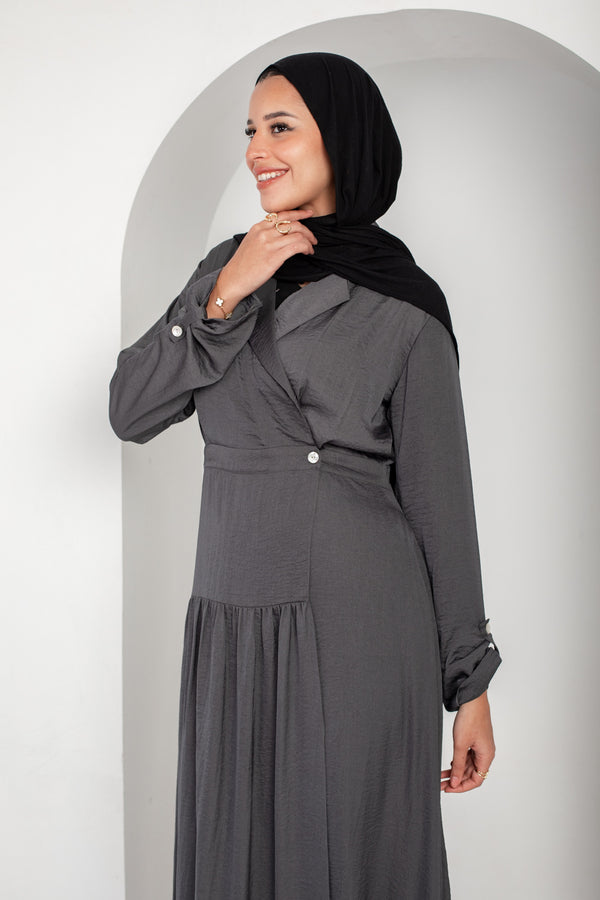 Silk wrap dress with classic collar