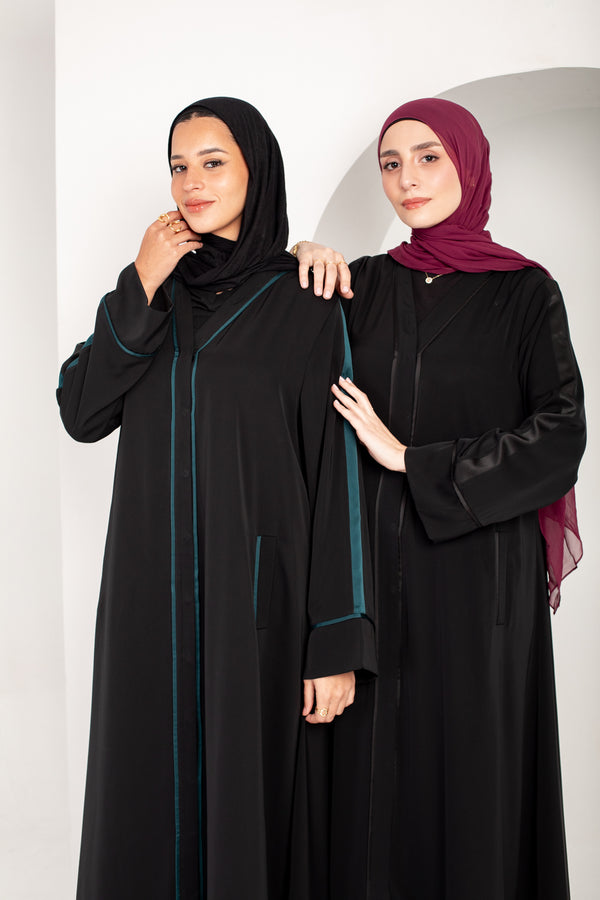 Flowy Open Abaya with contasrting details