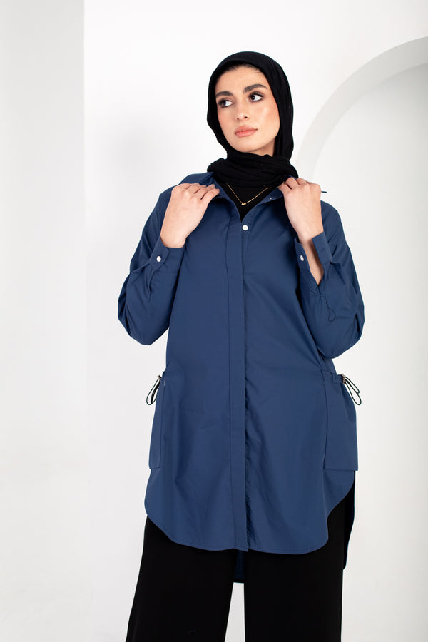 Poplin High low shirt with side pockets