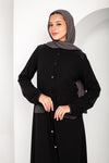 Closed button up abaya with dainty satin detailing