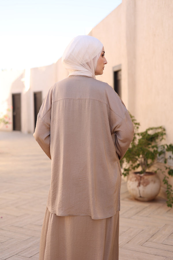 Beige Celestial Pleated Set
