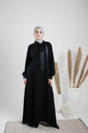 silky abaya with satin ribbon on the neck.