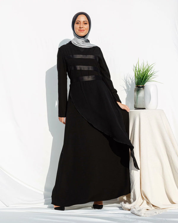 Abaya With diagonal satin strips