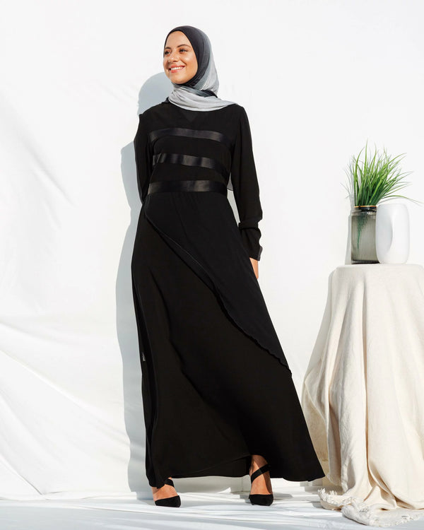 Abaya With diagonal satin strips