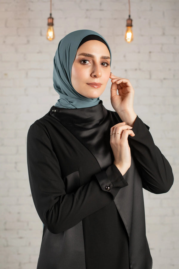 Abaya with satin Half collar