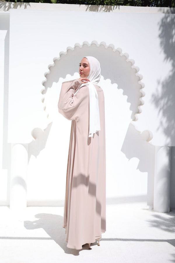 Flowy Open Abaya With Daintygold Detailing and basic dress