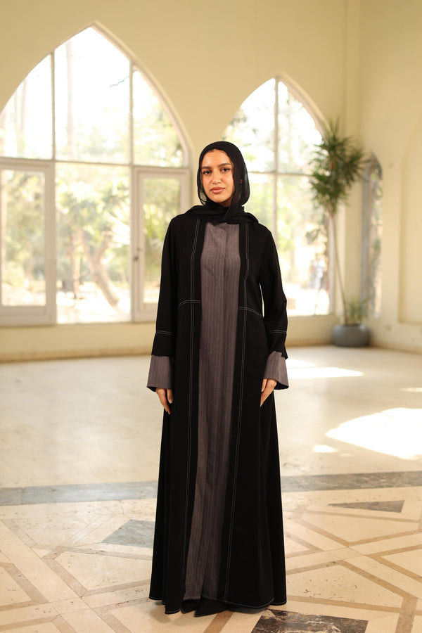 Dual fabric abaya shirtgrey