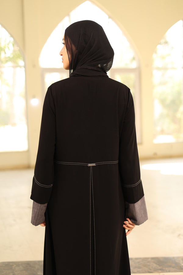 Dual fabric abaya shirtgrey