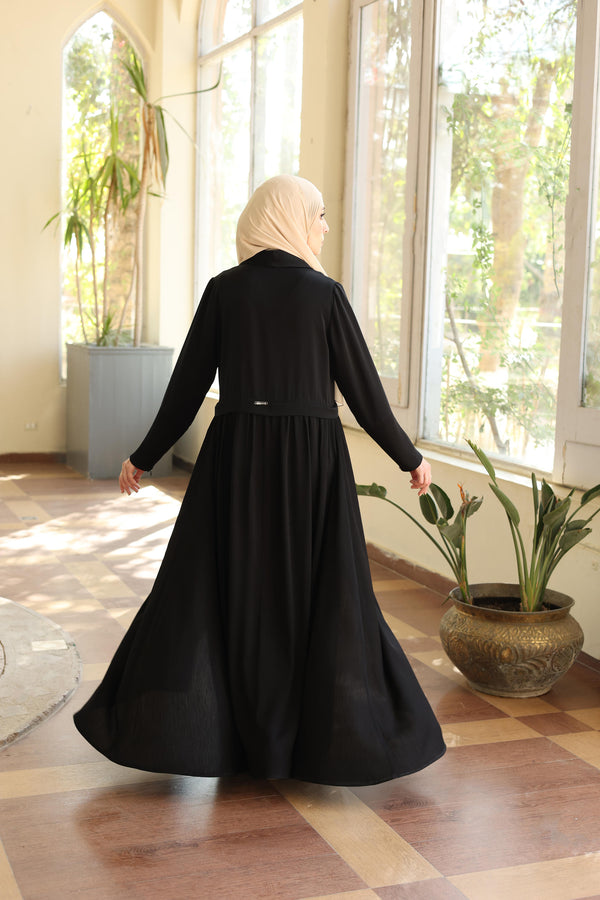 Mixed-Texture Open Abaya