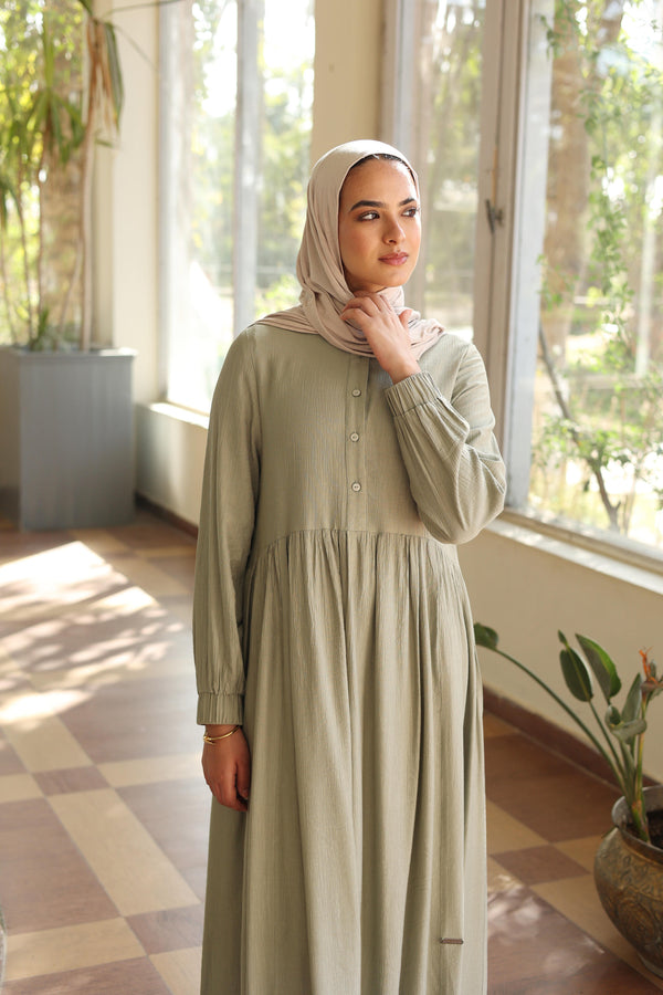 Flowing Textured Wide Dress olive