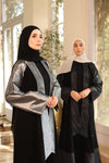 Dual-Fabric elegant open Abaya black 1842