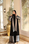 Dual-Fabric elegant open Abaya black 1842