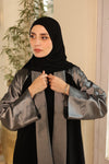 Dual-Fabric elegant open Abaya black 1842