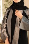 Dual-Fabric elegant open Abaya black 1842