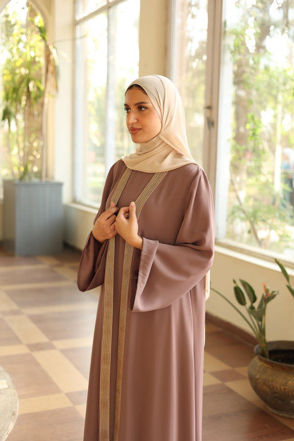 Shine Trim Abaya Set cafe