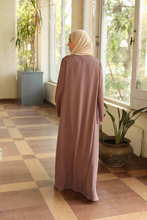 Shine Trim Abaya Set cafe