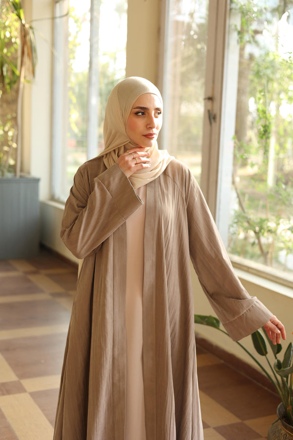 Soft crushed fabric abaya beige
