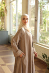 Soft crushed fabric abaya beige