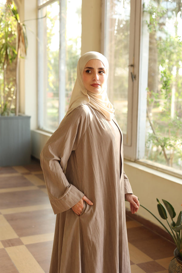 Soft crushed fabric abaya beige