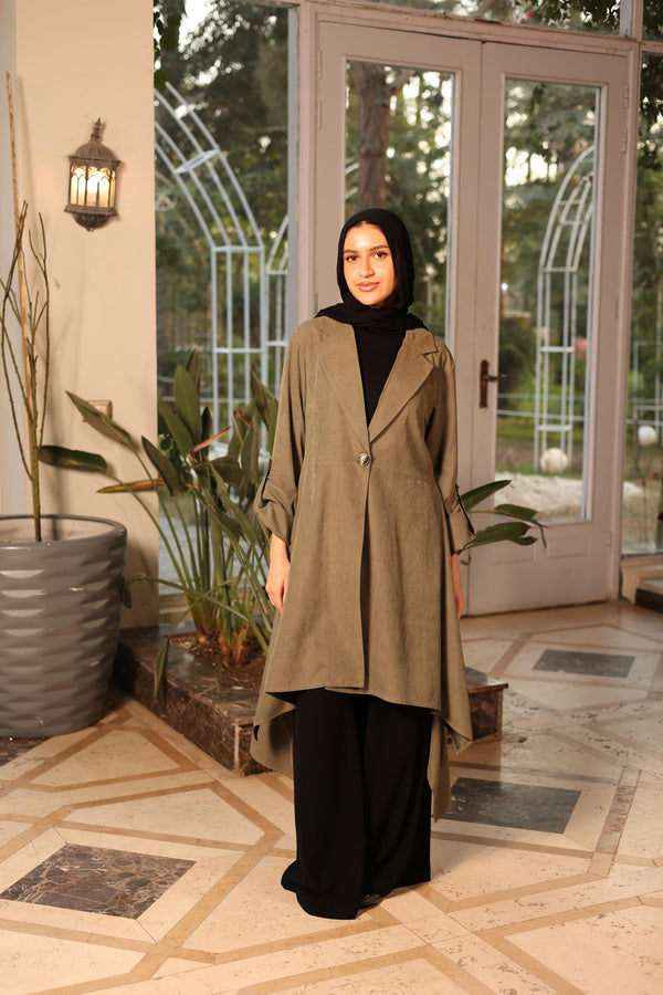 Asymmetric Twill Urban Cardigan olive