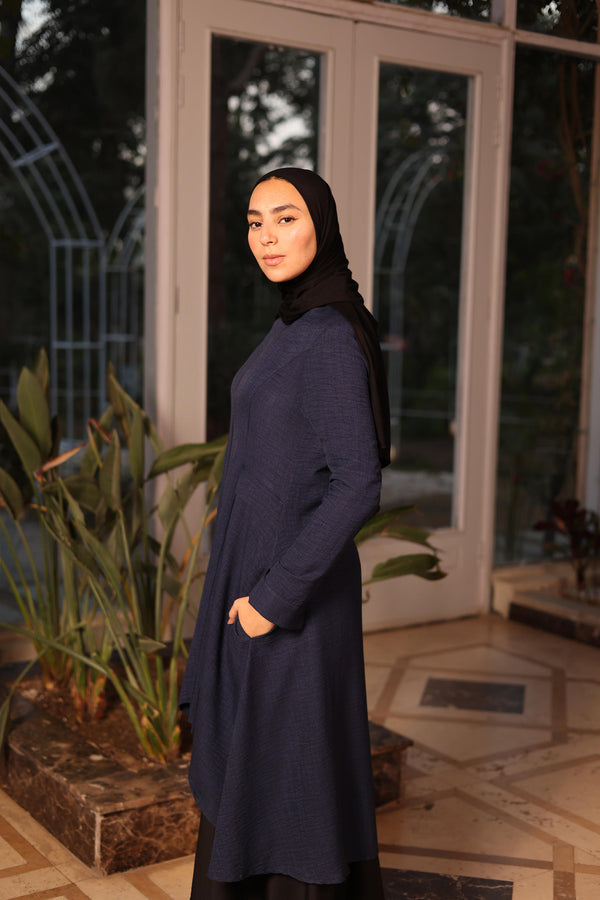 high low blouse with zipper navy