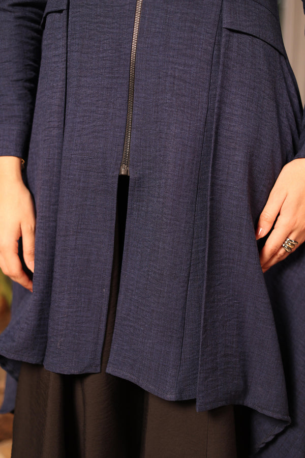 high low blouse with zipper navy
