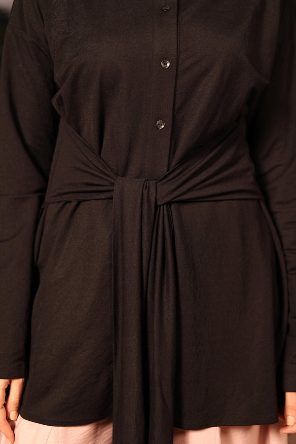 Modern Tie-Waist Shirt black